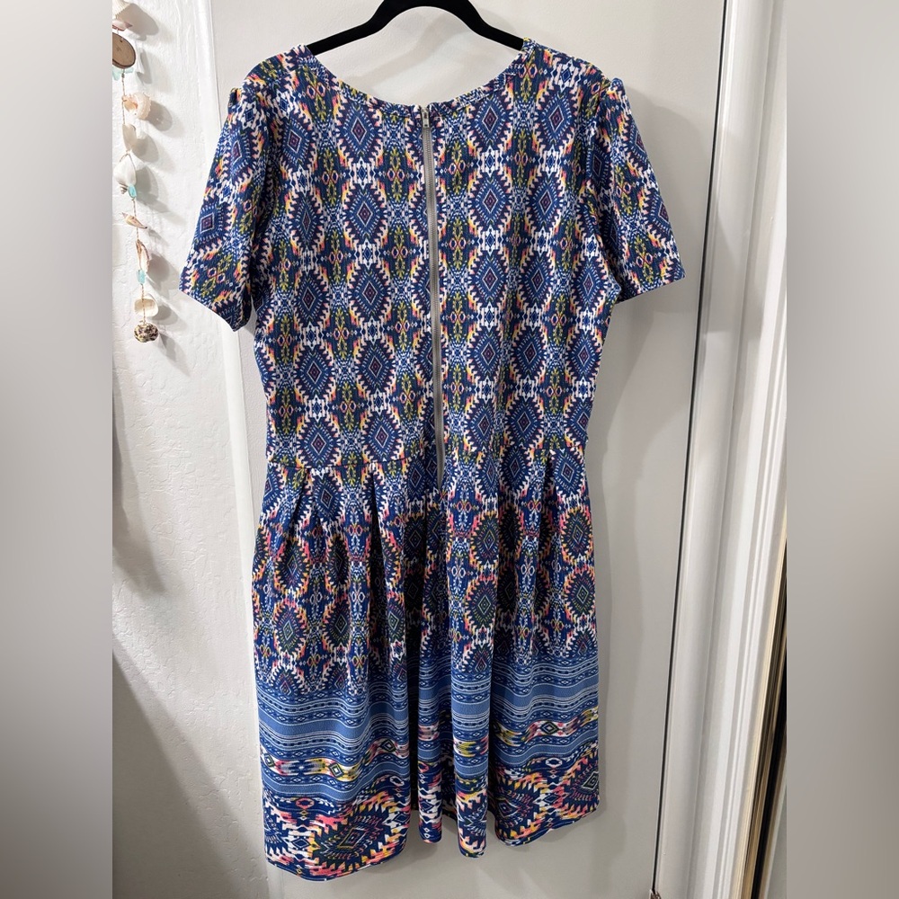 Blue and Pink Geometric Soft Dress - Picture 2 of 6
